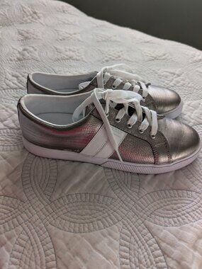 Lauren Ralph Lauren Leather Sneakers, Silver, Size 9B, EUC